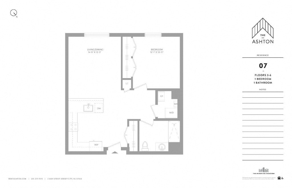 Floor plan for 1 bed, 1 bath, 685 sqft